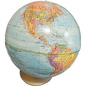 Vintage Replogle 12” Stereo Relief World Globe w/ Metal Base Mid Century Map